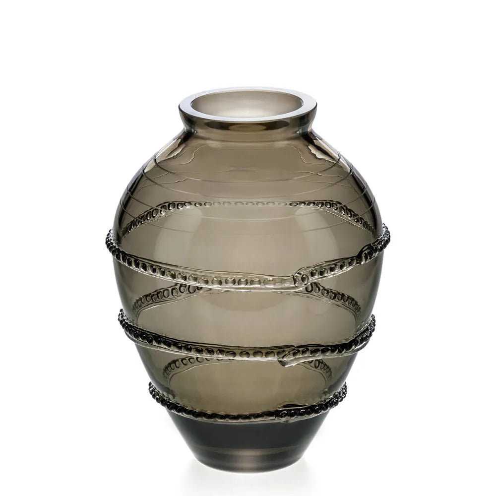 mundgeblasene Kristallvase aus grauem Kristallglas von OertelCrystal