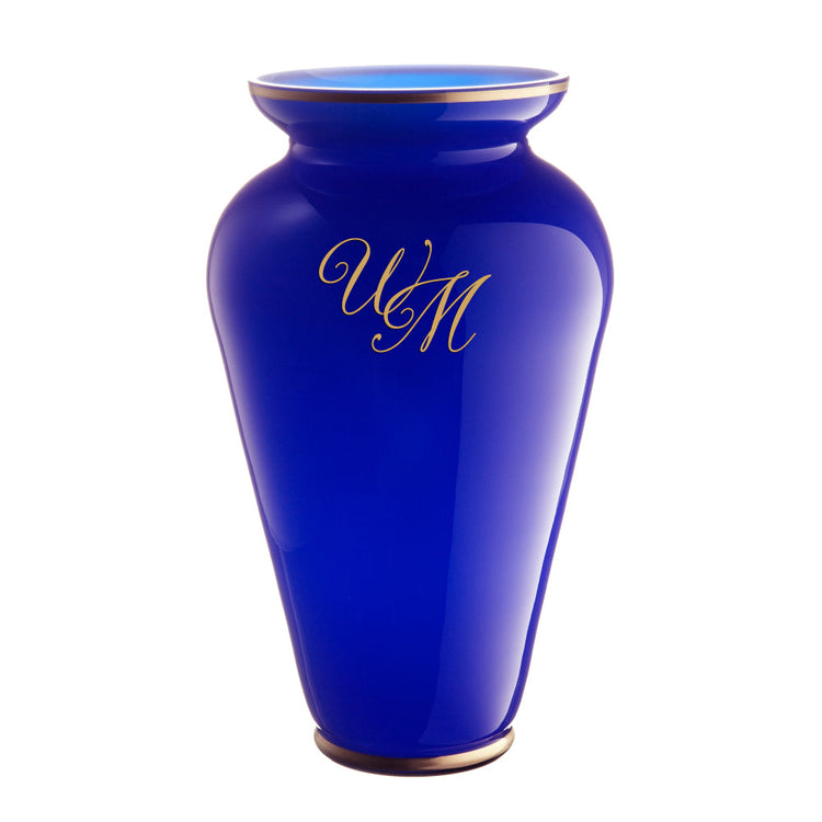 Kristallvase blau mit Monogramm