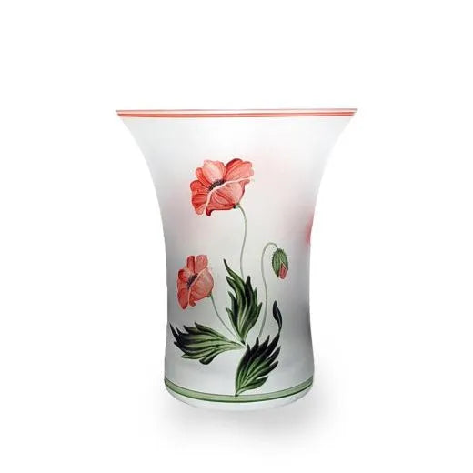 kleiner Kristallbecher mit handgemalter roter Klatschmohnblüte