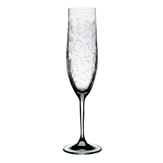 Champagnerflöte mit aufwändiger Handgravur verziert
