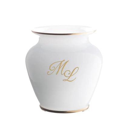 weiße Opalglasvase mit goldenem  Monogramm von OertelCrystal