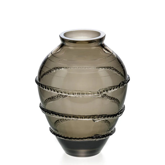 mundgeblasene Kristallvase aus grauem Kristallglas von OertelCrystal