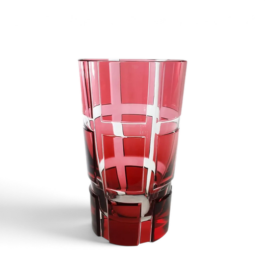 Rubinroter Longdrinkbecher Quadro aus handgeschliffenem Überfang-Bleikristall